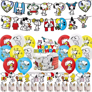 Kit de Decoración para Fiesta Temática de los Años 50 con Perro Blanco de <span class=keywords><strong>Charlie</strong></span> Brown, con Pancarta de Feliz Cumpleaños, Centros de Mesa, Globos, Celebración de Cumpleaños Infantil - Product Image 1