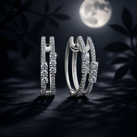 Boucles d'oreilles créoles larges pavées en or blanc 18 carats avec diamants naturels, vente en gros, 0,60 carat, diamants naturels ronds
