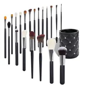 Luxury 20 pcs black makeup brushes custom logo set with private label goat hair nature hair wood handle with box