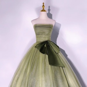 Green Strapless Ball Gown Dress Tulle Skirt Natural Waistline For Party Piano Performance Wedding - Product Image 3