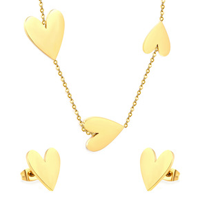 Conjunto de joyería de acero inoxidable con forma de corazón para mujer, aretes y collar de moda para fiesta, tono dorado - Product Image 2