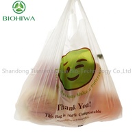 Koop China Eco-vriendelijke Biologisch afbreekbare T-shirt tas draagtas composteerbare boodschappentas op rol/stuk zijvouw 20um/25um