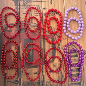 Collier ras du cou classique pour femmes avec perles, deux bracelets en pierre, collier de perles rouges porte-bonheur, ensemble cadeau pour <span class=keywords><strong>maman</strong></span>, sœur, fille - Product Image 1