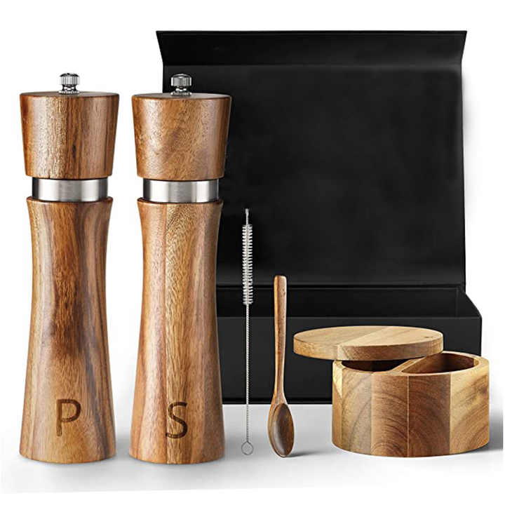 Acacia Wooden Salt and Pepper Grinder Set  Premium Wooden Salt and Pepper Mill Set 8 Inch
