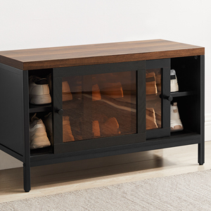 <span class=keywords><strong>VASAGLE</strong></span> Meuble d'entrée en bois brun pour chaussures <span class=keywords><strong>Banc</strong></span> de chambre à coucher avec 2 portes en verre - Product Image 5