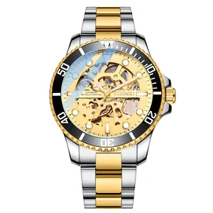 luxusmarke skelett auto matic gold mechanisch herren vintage armbanduhr