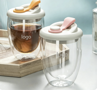 Gobelets à café glacé côtelés de 20 oz avec couvercles, logo personnalisé, 4 gobelets en verre vintage