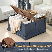 Table basse de style farmhouse, grande, avec compartiment de rangement dissimulé, bleu marine, carrée, en panneaux de particules, rustique, basse, moderne, durable