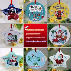 เครื่องประดับของขวัญคริสต์มาสมันวาว, เครื่องประดับเซรามิกสีขาว3นิ้วจี้เซรามิกสีระเหิดการออกแบบ DIY/ - Product Image 5