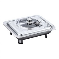 Plateau chauffant en acier inoxydable argenté 6L avec couvercle et support pour buffet d'hôtel et traiteur, à vapeur et à température contrôlée