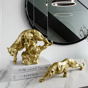 Golden Cheetah Leopard Statue Panther Resin Geometric Animal Resin Sculpture Abstract Figurine Home Decoration/ decor statues