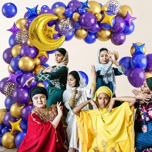 Ballons en latex bleu, violet et or pour les décorations <span class=keywords><strong>de</strong></span> fête du Ramadan Moubarak et <span class=keywords><strong>de</strong></span> l'Aïd, avec guirlande <span class=keywords><strong>de</strong></span> ballons, lune, étoile et <span class=keywords><strong>arche</strong></span> - Product Image 3