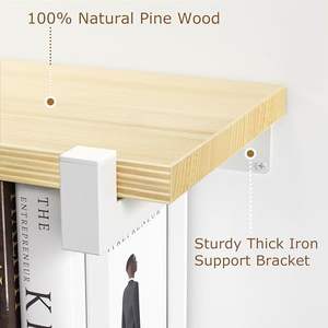 Ensemble de 2 bibliothèques flottantes modernes en <span class=keywords><strong>bois</strong></span> de pin blanc avec supports d'étagères invisibles Espace unique Étagères suspendues murales - Product Image 3