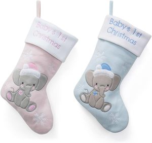 Chaussettes de Noël personnalisées en gros, style éléphant bleu et rose, décoration de cheminée, chaussettes cadeaux de Noël mignonnes - Product Image 5