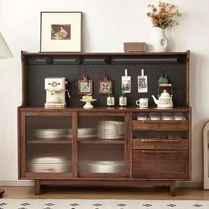 Aparador Retro de Madera Maciza Nórdica Color Nogal, Mueble de Almacenamiento para Café y Té, Mueble para Sala de Estar - Product Image 3