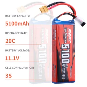 SUNPADOW 3S Lipo Battery For Soft CCase RC Airplane Helicopter Drone FPV Quadcopter With 5100mAh 11.1V Lipo Battery 20C XT60