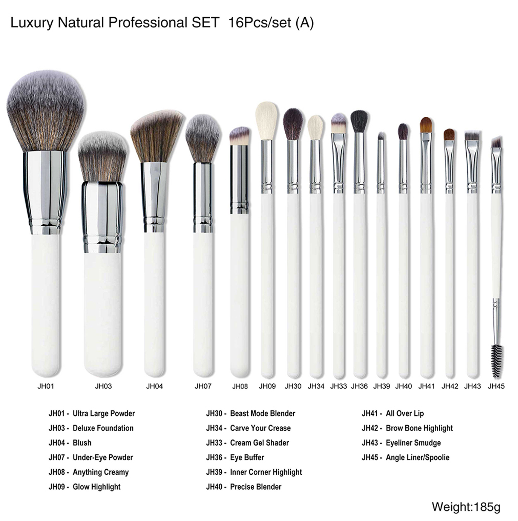 16pcs White goat hair brush set
