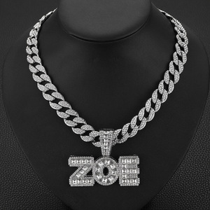 Pendentif Hip Hop pour Homme, Lettre <span class=keywords><strong>ZOE</strong></span> en Diamant Carré Effet Sucre, Bijou de Collier Cubain Hip Hop au Style Unique - Product Image 3