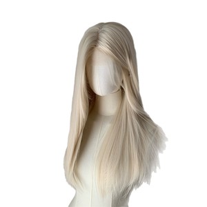 วิกผมยาวตรงสีขาวมุกประดับลูกไม้สีทองแพลตตินั่ม เส้นใยโปรตีน วิกผมเต็มศีรษะ เส้นผมธรรมชาติ  ฐานลูกไม้โปร่งใส แสกกลาง - Product Image 2