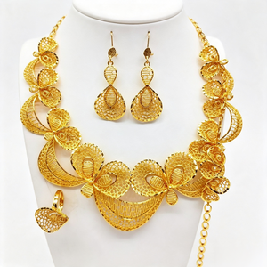 24K Vergoldetes Dubai Brautschmuck-<span class=keywords><strong>Set</strong></span> Schweres Filigran-Halsketten-Ohrringe-<span class=keywords><strong>Set</strong></span> für Nahost und Afrika Luxuriöse Hochzeits-Accessoires für Damen - Product Image 5