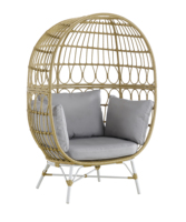 Chaise Egg en rotin PE imperméable et résistant aux UV pour cour extérieure et loisirs confortable au sol