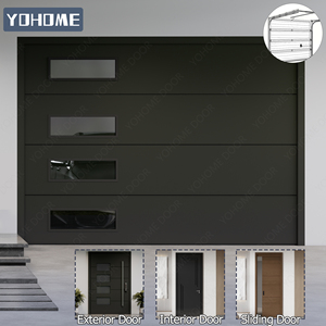 Portes de garage sectionnelles automatiques en aluminium durable avec miroir en verre trempé 16x8 de style nord-américain moderne pour villas et manoirs - Product Image 6