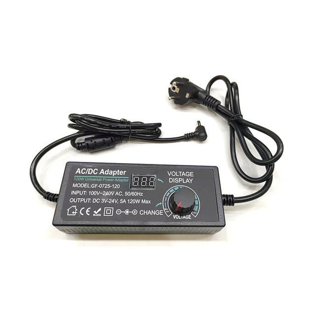 Adjustable Power Adapter Universal AC to DC Transformer 3V-24V 5A Adapter Charger With 14PCS DC Connector with LED Strip Lamp