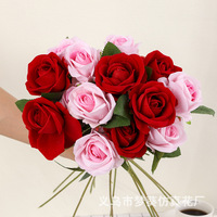 Rose artificielle en velours de soie à tige unique, ornée de perles, style naturel, pour décoration maison, mariage, Saint-Valentin, vente en gros transfrontalière