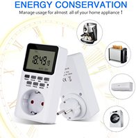 Temporizador Digital Electrónico Enchufable para la UE, Enchufe Temporizador Programable con Pantalla LCD