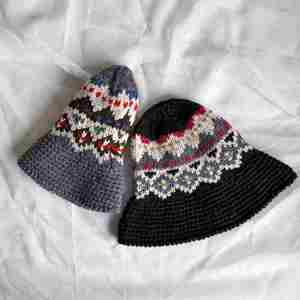 Gorro de Pescador Tejido a Mano con Diseño Retro Coreano Jacquard, Gorro de Ganchillo Grueso con Borde Enrollado - Product Image 3