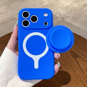 Fashion Color Blocking Liquid Silicone Magnetic <b>Phone</b> Case for iPhone 17 16 Pro Max With Telescopic Stand Shockproof Cover - Product Image 1