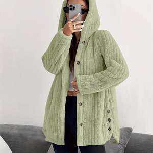 Femmes 2025 automne <span class=keywords><strong>hiver</strong></span> laine mi-long <span class=keywords><strong>manteau</strong></span> pour <span class=keywords><strong>Amazon</strong></span> transfrontalier nouvelle mode décontractée bouton unique lapin à capuche longue - Product Image 4