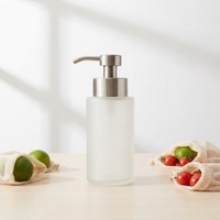 Bouteille pompe à mousse en verre givré transparent de luxe 350 ml, 44 dents, vide, pour savon liquide et désinfectant pour les mains