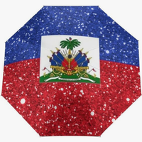 Paraguas con Diseño de Bandera Nacional de Haití y EE. UU., Resistente al Agua y al Sol, con Estampado Temático, Totalmente Automático