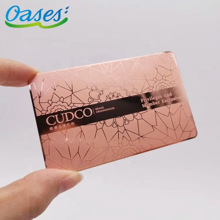 Barato personalizado textos logotipo gravado rosa ouro metal cartão de visita