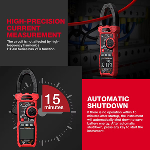 Multímetro de Gancho de Alta Precisão HT208 1000A 1000V AC/<span class=keywords><strong>DC</strong></span> True RMS Digital com Medição de Capacitância, Temperatura, Ohm e Frequência (Hz) - Product Image 5