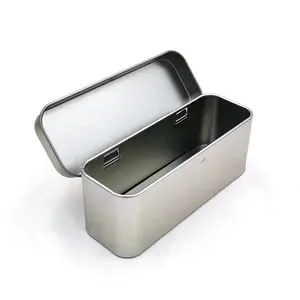 Großhandel kleine rechteckige angepasste silberne einfache Weißblech Metall box mit Scharnier für Geschenk Süßigkeiten Keks verpackung