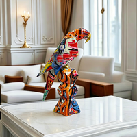 Figurine d'oiseau abstraite créative en résine, imprimée par transfert d'eau, perroquet coloré pour la décoration de la maison, du salon ou du bureau