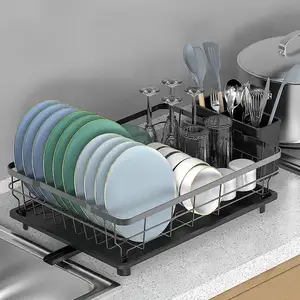 Kichen Accessories Plate Rack Iron Single Layer Extendable Dish Drying Rack And Storage Rack