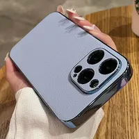 Étui de téléphone en cuir d'agneau avec cadre plaqué pour iPhone 17 Air 16 15 13 12 11 Pro Max, protection d'objectif pour 14 Plus