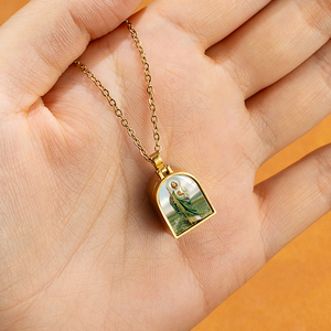 Giveluck thép không gỉ 18K mạ vàng Christian cửa mặt dây chuyền men màu đỏ có thể mở ra di tích Mề đay cho tùy chỉnh Saint bible câu - Product Image 3