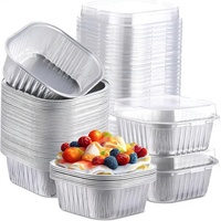 ALCHN 150 Pcs 10 oz Cetakan Kue Mini Persegi Sekali Pakai dengan Tutup Plastik untuk Muffin, Cheesecake, Brownie, Puding