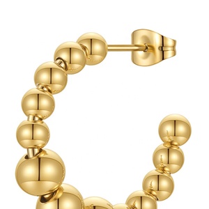Joyería de acero inoxidable chapado en oro de 18K, bola de acero en forma de C, tachuelas, accesorios clásicos INS, pendientes E221350 - Product Image 2