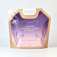 Pochette à bec verseur personnalisée en papier kraft naturel grande capacité avec poignée en plastique longue pour lessive, sacs Mylar