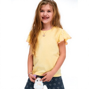Camiseta Amarilla de Algodón para Niñas, con Volantes, Estampada, Estilo Crop Top, Informal, para Bebés y Niñas Pequeñas, Ropa de Verano Tejida, Diseño con Logotipo Simple - Product Image 1
