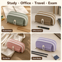 Trousse à crayons en toile de grande capacité avec double fermeture éclair, design à ouverture rabattable, organisateur de papeterie multi-compartiments pour l'école et le bureau