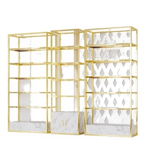 <b>Heavy</b> Duty Metal Customized Clothing & <b>Bag</b> Display Shelves with Easy Assembly Golden Finish for Boutique Shops - Product Image 3