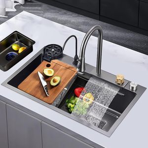 <span class=keywords><strong>Évier</strong></span> double 84x56cm en acier inoxydable 304 noir robuste, fabrication OEM directe, drainage personnalisé, épaisseur 1,5 <span class=keywords><strong>mm</strong></span> pour les grossistes - Product Image 1