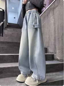 Jeans a gamba larga a vita alta da <span class=keywords><strong>donna</strong></span>, blu chiaro, modello curvo, stile Y2K, vintage, baggy, collezione Primavera 2026 - Product Image 4