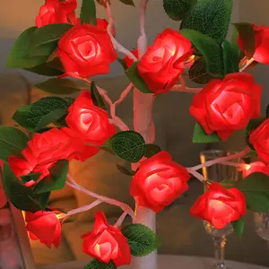 Venta al por mayor decoración del Día de San Valentín Luz de mesa Rosa árbol de flores artificiales luz 3AA luces de árbol de rosas alimentadas por batería
